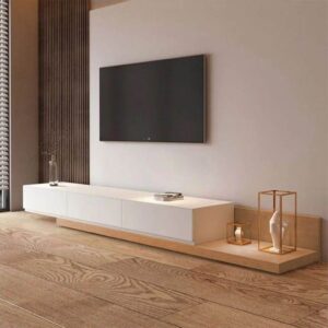 وحدة تلفزيون ام دي اف أبيض و بيج - 40 × 40 × 240 سم