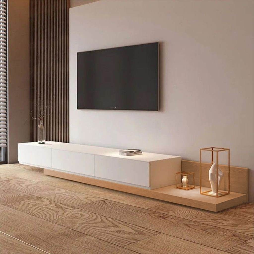 وحدة تلفزيون ام دي اف أبيض و بيج - 40 × 40 × 240 سم