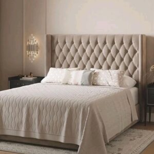 سرير كينج خشب ام دي اف و قماش قطيفة 120×160×195 سم - بيج