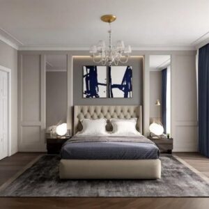 سرير سوبر كينج خشب ام دي اف و قماش هامر 180×120×200 سم - بيج