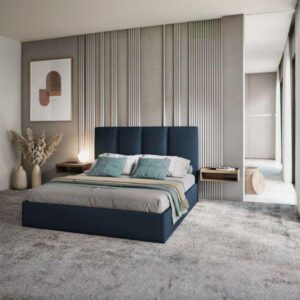 سرير فردي خشب ام دي اف و قماش قطيفة 120x120x200 سم - أزرق