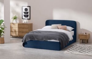 سرير كوين ام دي اف و قماش قطيفة 150×120×195 سم - أزرق