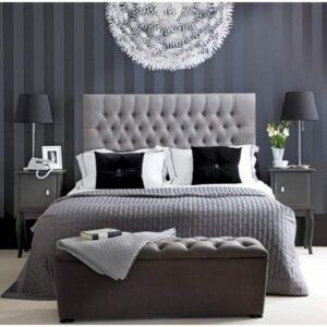 سرير سوبر كينج خشب كونتر و قماش قطيفة 205×180×120 سم - رمادي